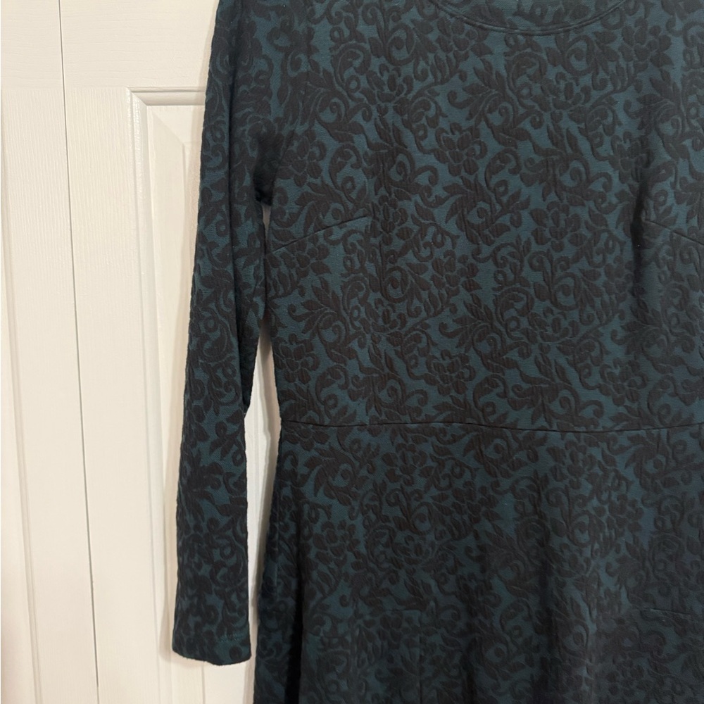 LOFT Black and Teal Floral Long Sleeve Dress